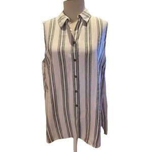 Chico’s 100% Linen No Iron Sz 16/18 Chico's 3 Sleeveless Tunic Top Black Stripe